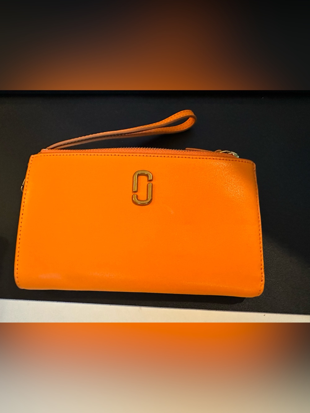 Marc Jacobs Orange Leather Wristlet Phone Case with Gold Logo